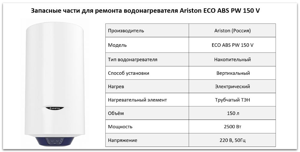 Купить запчасти Ariston ECO ABS PW 150 V в Трёхгорном