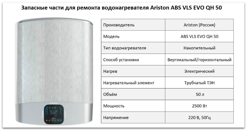 Купить запчасти Ariston ABS VLS EVO QH 50 в Трёхгорном