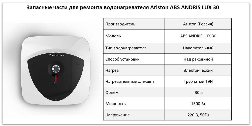 запчасти Ariston ABS ANDRIS LUX 30 Купить запчасти Ariston ABS ANDRIS LUX 30 в Трёхгорном